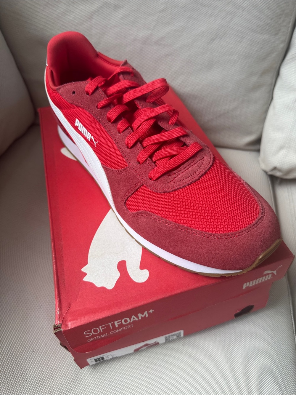 Puma Bright Red Low-Top Running Sneaker with White Formstrip